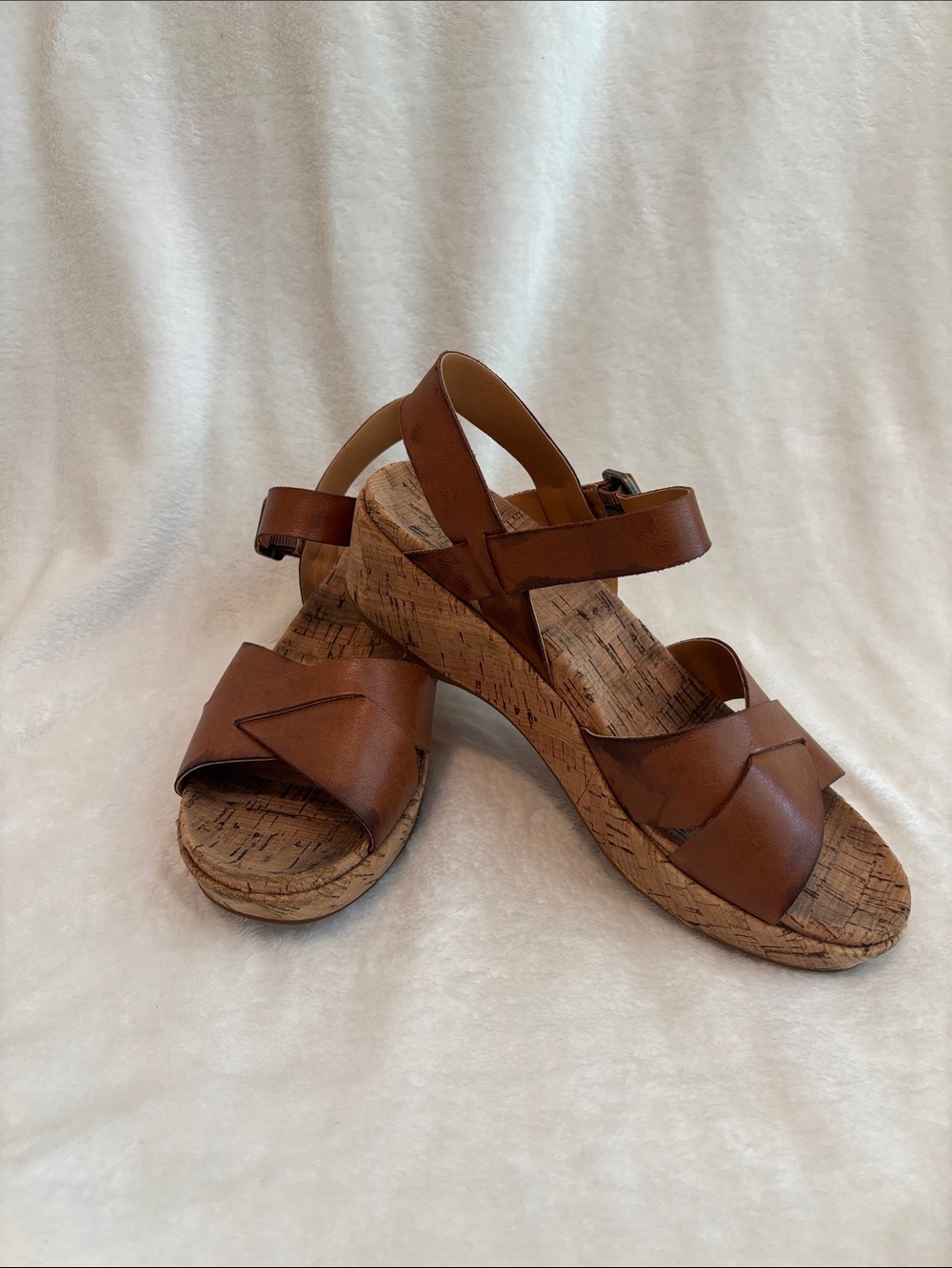 Kork-Ease Brown Leather Cork Wedge Sandals